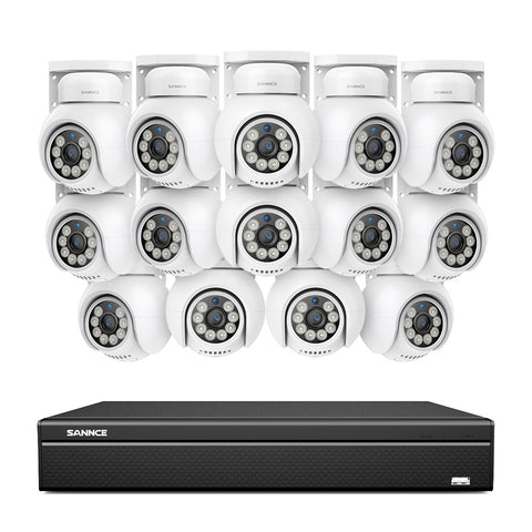 16 canaux 4K PoE PTZ Système de caméras de sécurité, 8MP caméras IP PoE extérieures , Pan & Tilt, NVR compatible ONVIF, audio bidirectionnel, détection intelligente humaine/vehicule