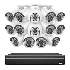 16 canaux 4K PoE PTZ Système de caméras de sécurité, 8MP caméras IP PoE extérieures , Pan & Tilt, NVR compatible ONVIF, audio bidirectionnel, détection intelligente humaine/vehicule (2x caméras PT+12x caméras IP)
