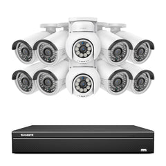 16 canaux 4K PoE PTZ Système de caméras de sécurité, 8MP caméras IP PoE extérieures , Pan & Tilt, NVR compatible ONVIF, audio bidirectionnel, détection intelligente humaine/vehicule (2x caméras PT+8x caméras IP)