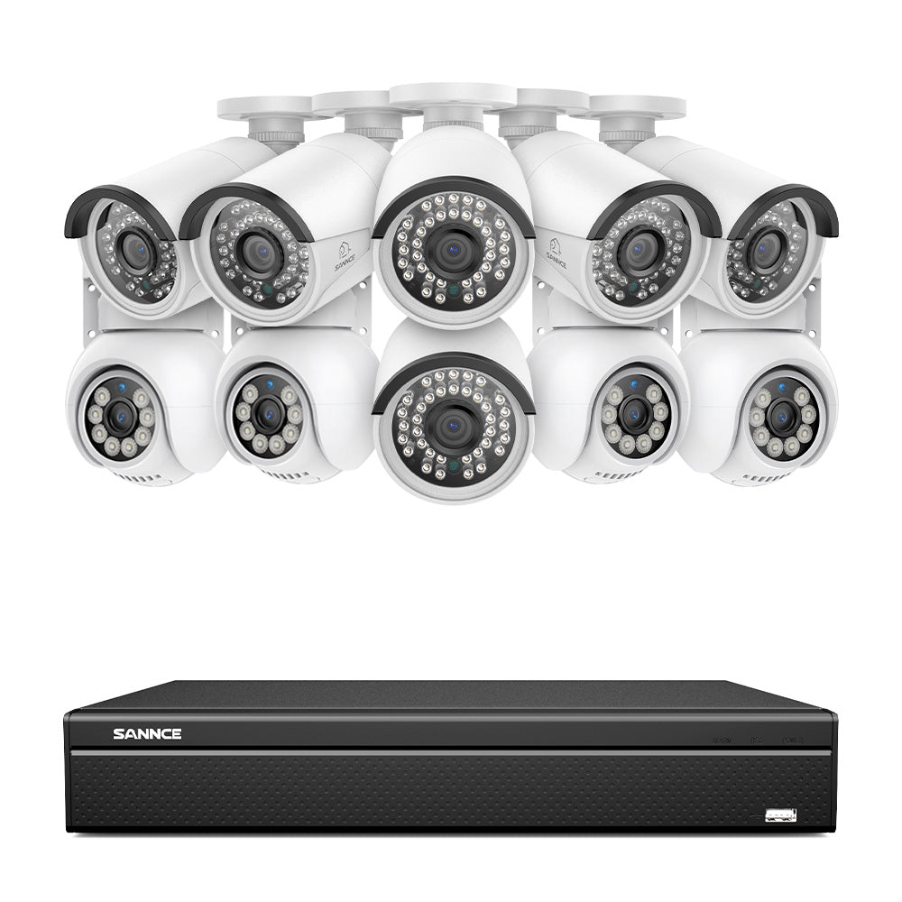 16 canaux 4K PoE PTZ Système de caméras de sécurité, 8MP caméras IP PoE extérieures , Pan & Tilt, NVR compatible ONVIF, audio bidirectionnel, détection intelligente humaine/vehicule (4x caméras PT+6x caméras IP)