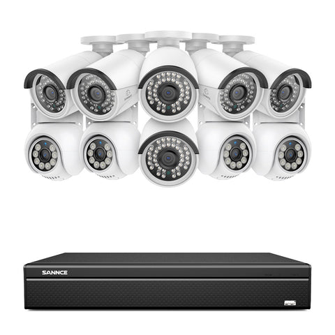 16 canaux 4K PoE PTZ Système de caméras de sécurité, 8MP caméras IP PoE extérieures , Pan & Tilt, NVR compatible ONVIF, audio bidirectionnel, détection intelligente humaine/vehicule (4x caméras PT+6x caméras IP)
