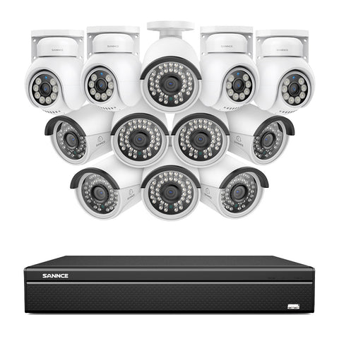 16 canaux 4K PoE PTZ Système de caméras de sécurité, 8MP caméras IP PoE extérieures , Pan & Tilt, NVR compatible ONVIF, audio bidirectionnel, détection intelligente humaine/vehicule (4x caméras PT+8x caméras IP)