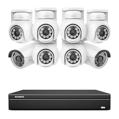 16 canaux 4K PoE PTZ Système de caméras de sécurité, 8MP caméras IP PoE extérieures , Pan & Tilt, NVR compatible ONVIF, audio bidirectionnel, détection intelligente humaine/vehicule (2x caméras PT+6x caméras IP)