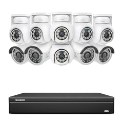 16 canaux 4K PoE PTZ Système de caméras de sécurité, 8MP caméras IP PoE extérieures , Pan & Tilt, NVR compatible ONVIF, audio bidirectionnel, détection intelligente humaine/vehicule (6x caméras PT+4x caméras IP)