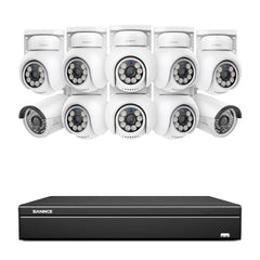 16 canaux 4K PoE PTZ Système de caméras de sécurité, 8MP caméras IP PoE extérieures , Pan & Tilt, NVR compatible ONVIF, audio bidirectionnel, détection intelligente humaine/vehicule (8x caméras PT+2x caméras IP)