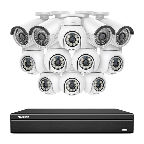16 canaux 4K PoE PTZ Système de caméras de sécurité, 8MP caméras IP PoE extérieures , Pan & Tilt, NVR compatible ONVIF, audio bidirectionnel, détection intelligente humaine/vehicule (8x caméras PT+4x caméras IP)