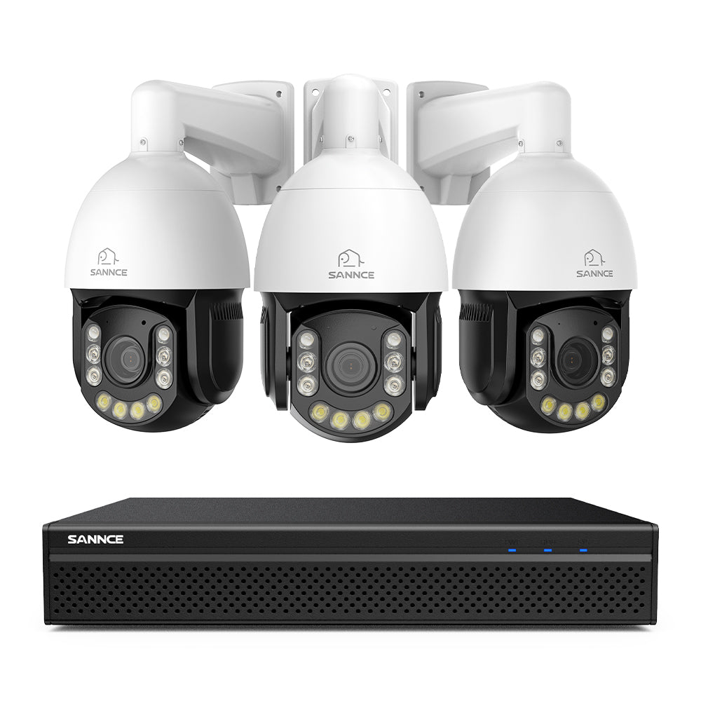Système de Surveillance NVR PoE 4K à 8 Canaux avec 3 Caméras PTZ 8MP Zoom Optique 20X, Suivi Automatique, Audio Bidirectionnel, Vision Nocturne en Couleur