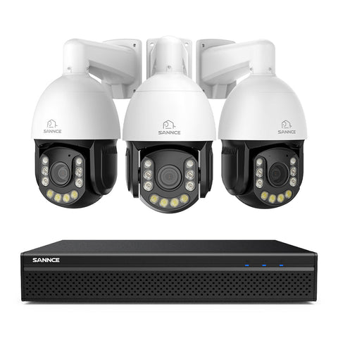 Système de Surveillance NVR PoE 4K à 8 Canaux avec 3 Caméras PTZ 8MP Zoom Optique 20X, Suivi Automatique, Audio Bidirectionnel, Vision Nocturne en Couleur