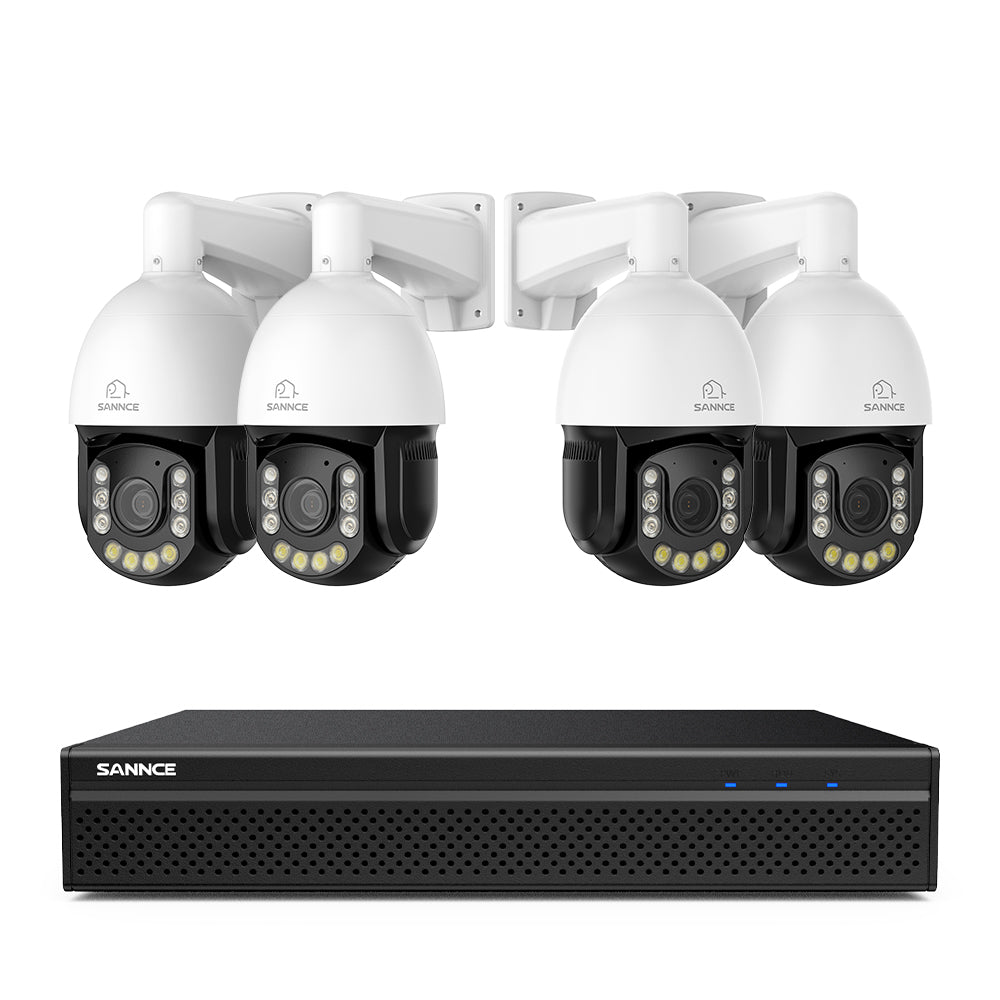 Système de Surveillance NVR PoE 4K à 8 Canaux avec 4 Caméras PTZ 8MP Zoom Optique 20X, Suivi Automatique, Audio Bidirectionnel, Couleur Vision Nocturne