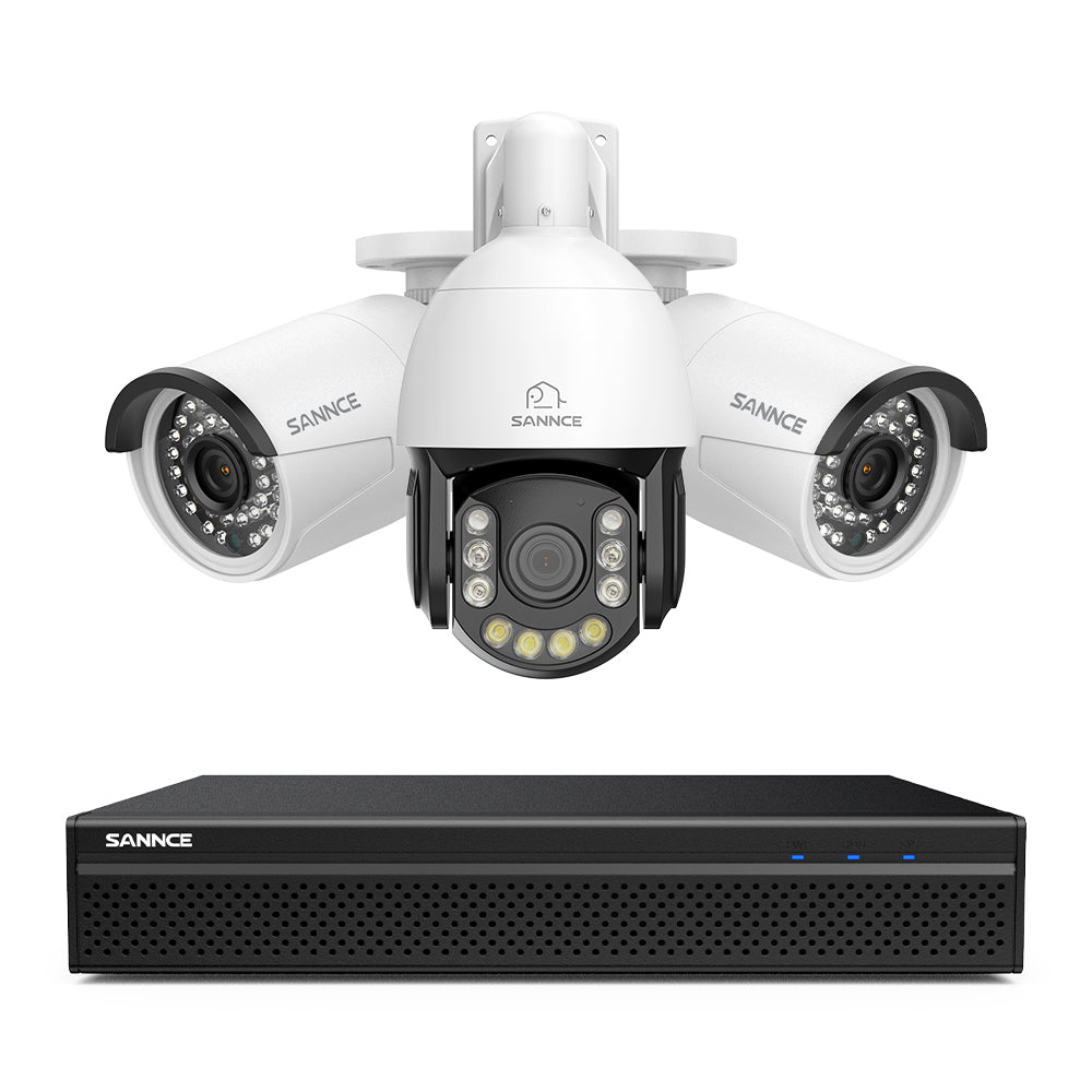 Système de Surveillance NVR PoE 4K à 8 Canaux avec 3 Caméras 8MP, 1 PTZ Zoom Optique 20X + 2 Caméras Bullet IP, Suivi Automatique, Audio Bidirectionnel, Vision Nocturne