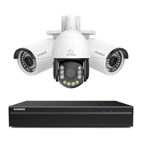 Système de Surveillance NVR PoE 4K à 8 Canaux avec 3 Caméras 8MP, 1 PTZ Zoom Optique 20X + 2 Caméras Bullet IP, Suivi Automatique, Audio Bidirectionnel, Vision Nocturne