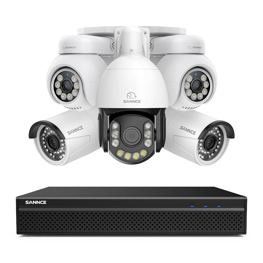 Système de Surveillance NVR PoE 4K à 8 Canaux avec 5 Caméras 8MP, 1 PTZ Zoom Optique 20X + 2 Bullet IP + 2 PT IP, Suivi Automatique, Audio Bidirectionnel, Vision Nocturne