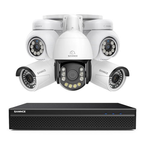 Système de Surveillance NVR PoE 4K à 8 Canaux avec 5 Caméras 8MP, 1 PTZ Zoom Optique 20X + 2 Bullet IP + 2 PT IP, Suivi Automatique, Audio Bidirectionnel, Vision Nocturne