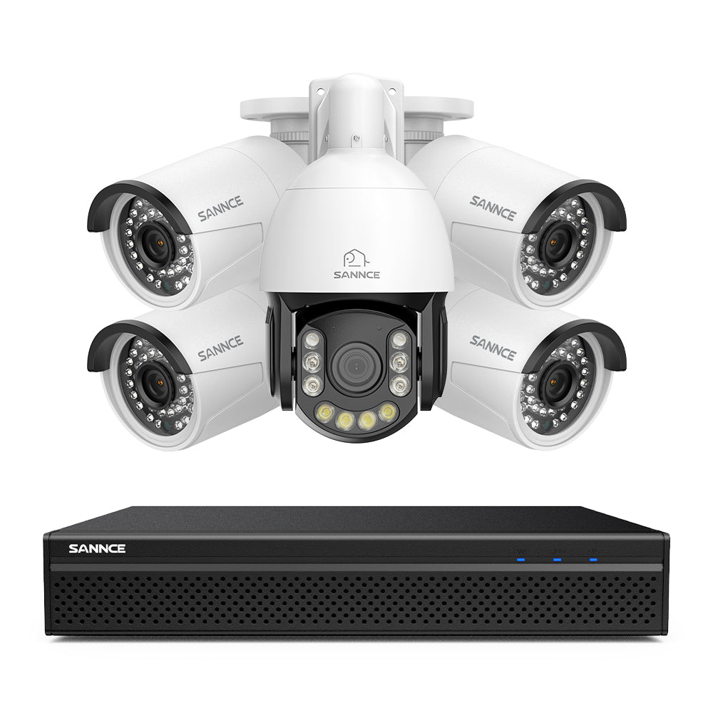 Système de Surveillance NVR PoE 4K à 8 Canaux avec 5 Caméras 8MP, 1 PTZ Zoom Optique 20X + 4 Caméras Bullet IP, Suivi Automatique, Audio Bidirectionnel, Vision Nocturne