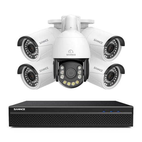 Système de Surveillance NVR PoE 4K à 8 Canaux avec 5 Caméras 8MP, 1 PTZ Zoom Optique 20X + 4 Caméras Bullet IP, Suivi Automatique, Audio Bidirectionnel, Vision Nocturne
