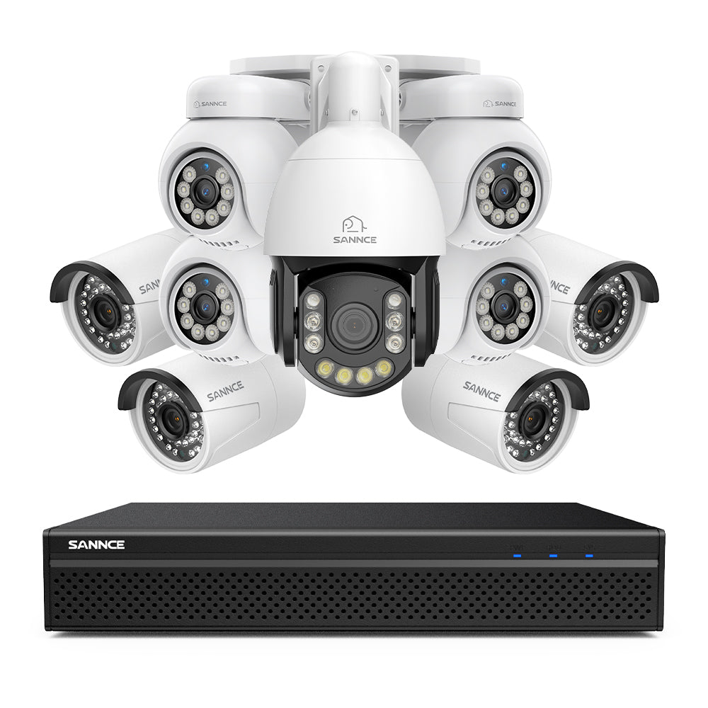 Système de Surveillance NVR PoE 4K à 8 Canaux avec 9 Caméras 8MP, 1 PTZ Zoom Optique 20X + 4 Bullet IP + 4 PT IP, Suivi Automatique, Audio Bidirectionnel, Vision Nocturne