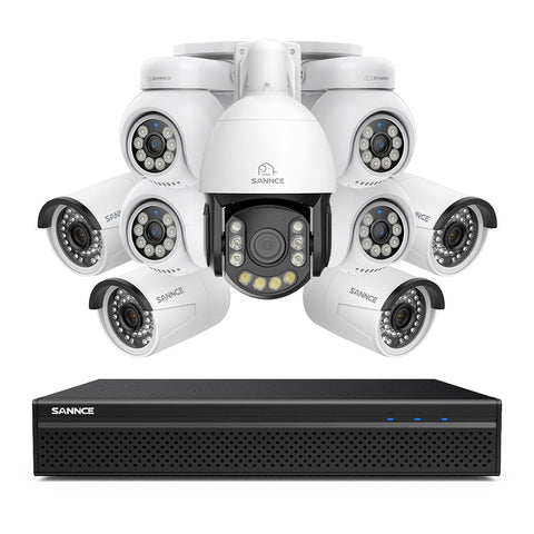 Système de Surveillance NVR PoE 4K à 8 Canaux avec 9 Caméras 8MP, 1 PTZ Zoom Optique 20X + 4 Bullet IP + 4 PT IP, Suivi Automatique, Audio Bidirectionnel, Vision Nocturne