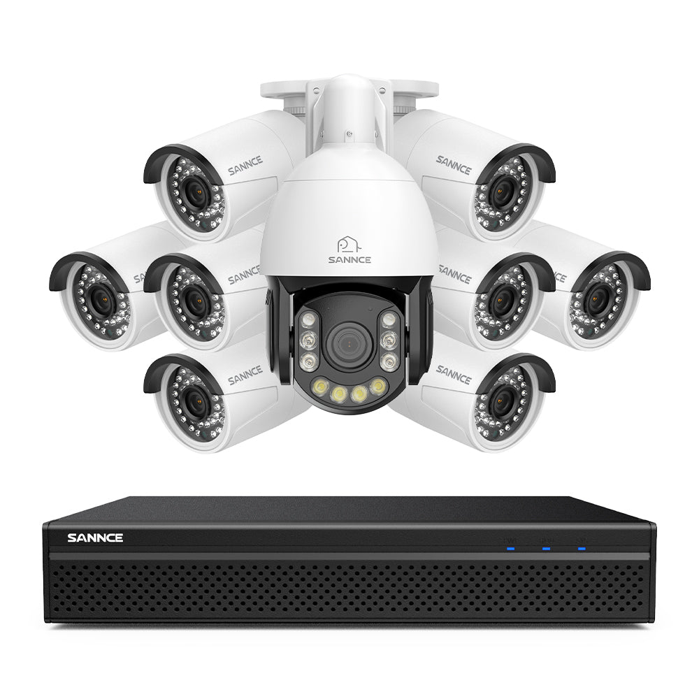 Système de Surveillance NVR PoE 4K à 8 Canaux avec 9 Caméras 8MP, 1 PTZ Zoom Optique 20X + 8 Caméras Bullet IP, Suivi Automatique, Audio Bidirectionnel, Vision Nocturne