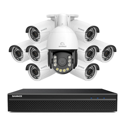 Système de Surveillance NVR PoE 4K à 8 Canaux avec 9 Caméras 8MP, 1 PTZ Zoom Optique 20X + 8 Caméras Bullet IP, Suivi Automatique, Audio Bidirectionnel, Vision Nocturne