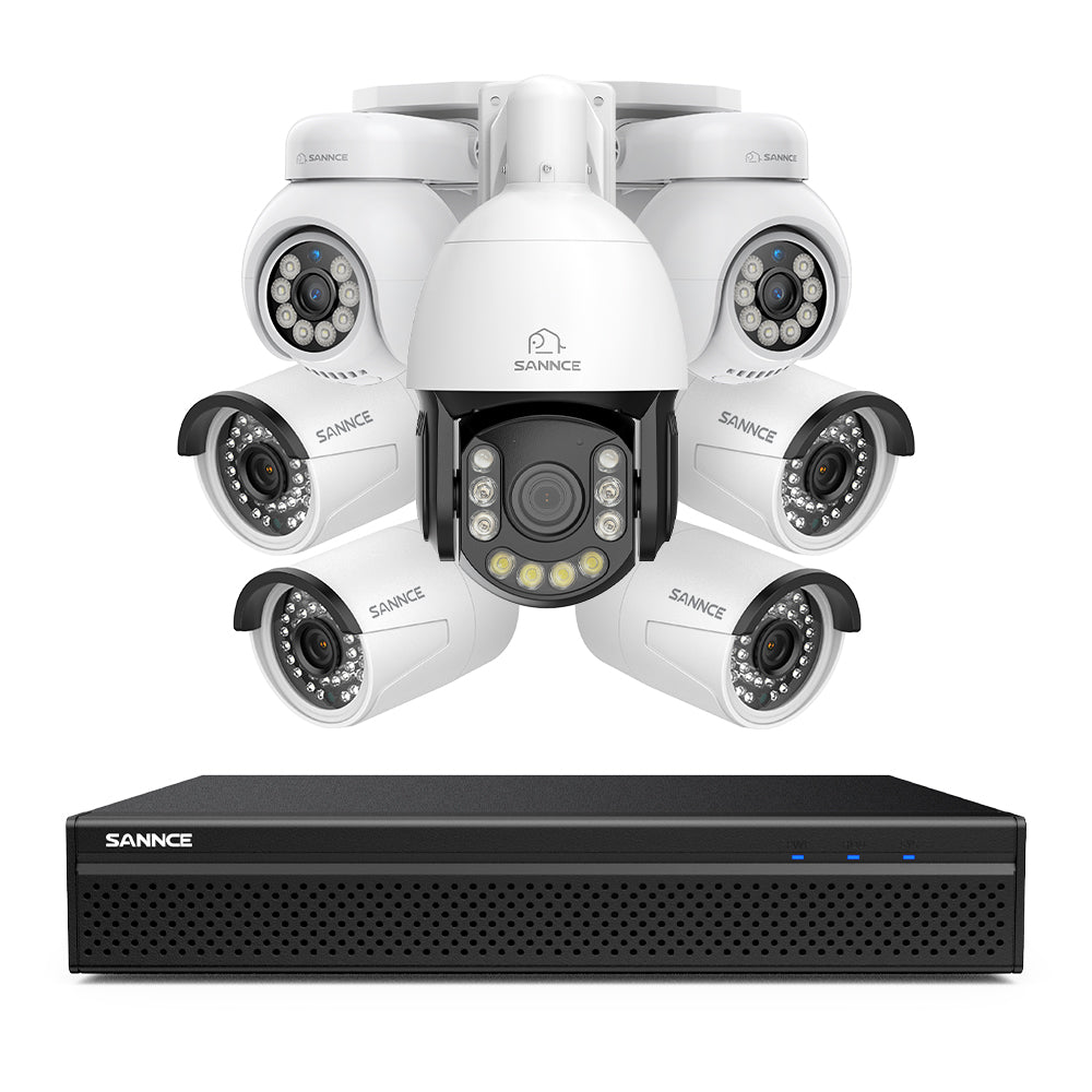 Système de Surveillance NVR PoE 4K à 8 Canaux avec 7 Caméras 8MP, 1 PTZ Zoom Optique 20X + 4 Bullet IP + 2 PT IP, Suivi Automatique, Audio Bidirectionnel, Vision Nocturne
