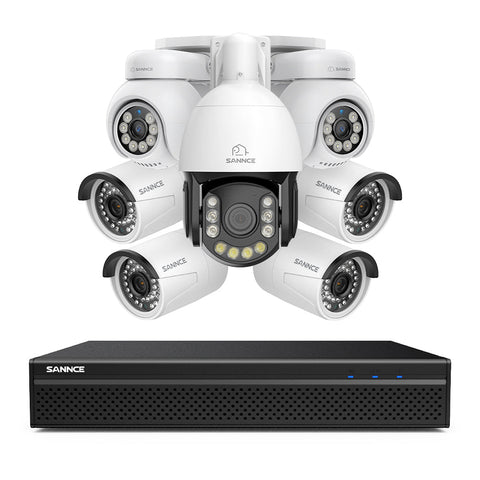 Système de Surveillance NVR PoE 4K à 8 Canaux avec 7 Caméras 8MP, 1 PTZ Zoom Optique 20X + 4 Bullet IP + 2 PT IP, Suivi Automatique, Audio Bidirectionnel, Vision Nocturne