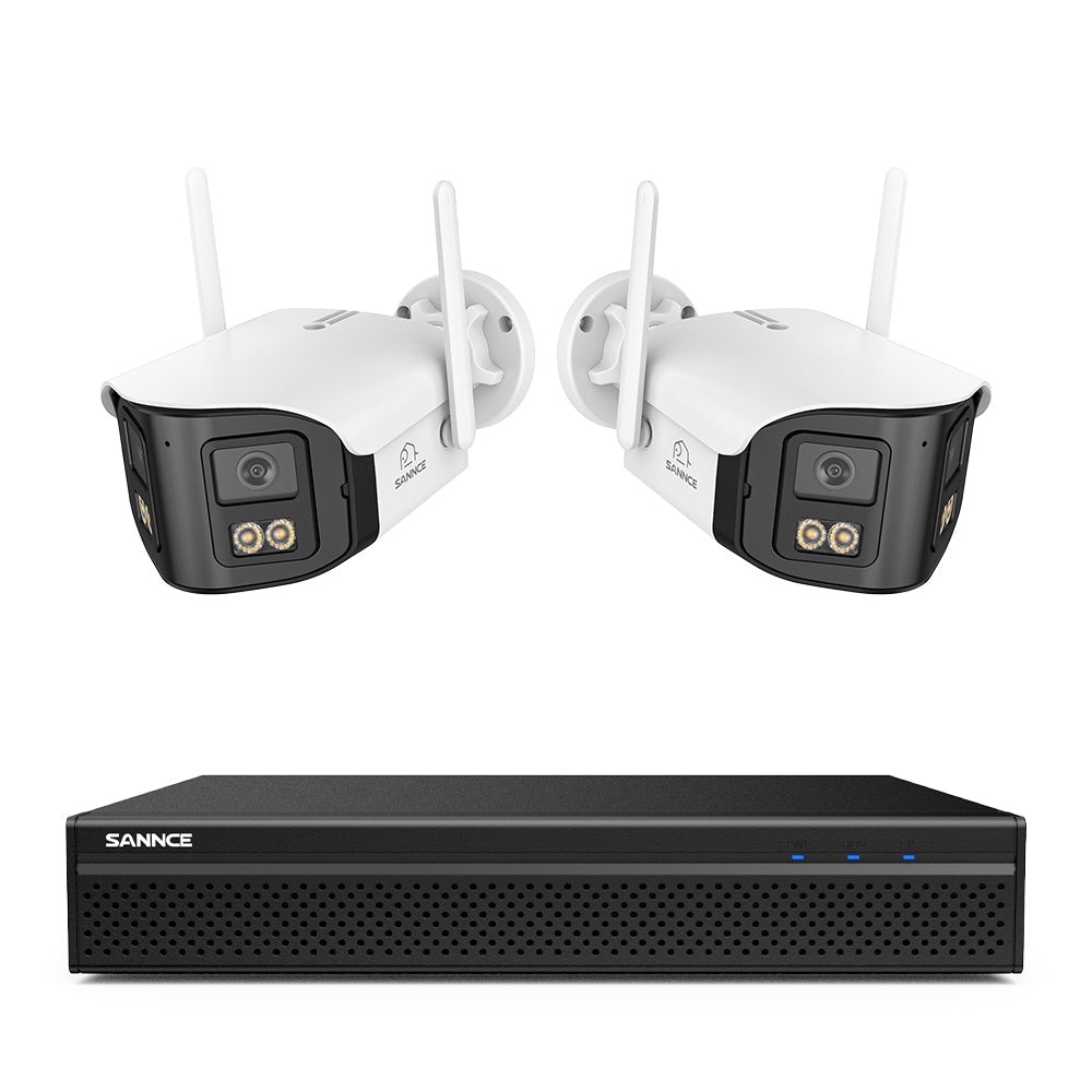 FDQ400 Système de vidéosurveillance PoE 4K 10 canaux, NVR 8MP + 2 caméras IP 4MP Wi-Fi/PoE, double objectif, angle 170°, vision nocturne couleur, audio bidirectionnel, détection humaine IA