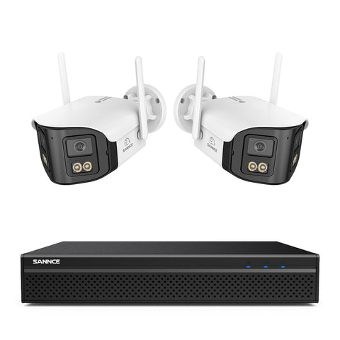 FDQ400 Système de vidéosurveillance PoE 4K 10 canaux, NVR 8MP + 2 caméras IP 4MP Wi-Fi/PoE, double objectif, angle 170°, vision nocturne couleur, audio bidirectionnel, détection humaine IA