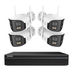 FDQ400 Système de vidéosurveillance PoE 4K 10 canaux, NVR 8MP + 4 caméras IP 4MP Wi-Fi/PoE, double objectif, angle 170°, vision nocturne couleur, audio bidirectionnel, détection humaine IA