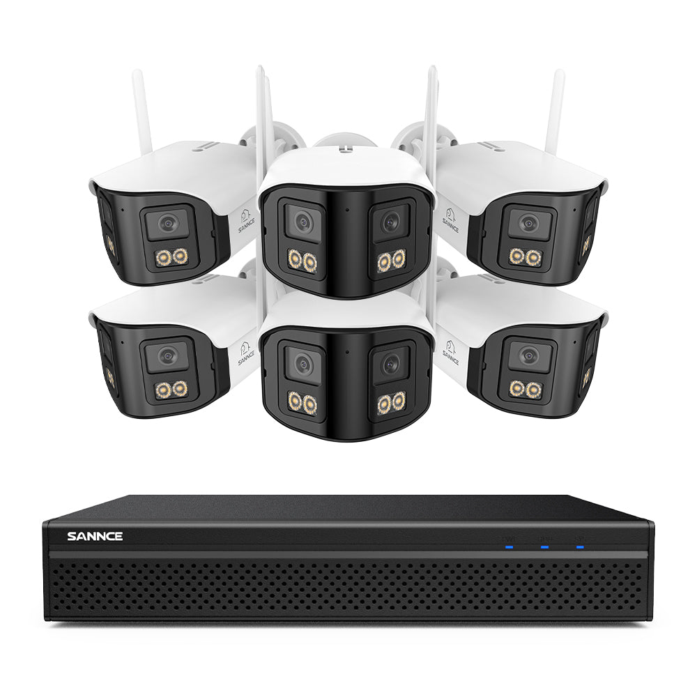 FDQ400 Système de vidéosurveillance PoE 4K 10 canaux, NVR 8MP + 6 caméras IP 4MP Wi-Fi/PoE, double objectif, angle 170°, vision nocturne couleur, audio bidirectionnel, détection humaine IA