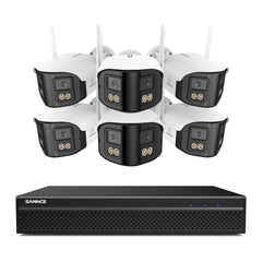 FDQ400 Système de vidéosurveillance PoE 4K 10 canaux, NVR 8MP + 6 caméras IP 4MP Wi-Fi/PoE, double objectif, angle 170°, vision nocturne couleur, audio bidirectionnel, détection humaine IA