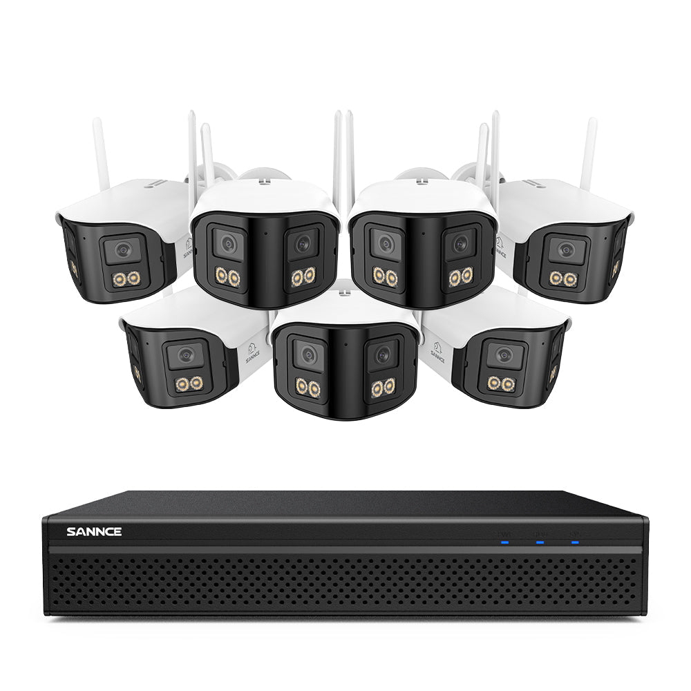 FDQ400 Système de vidéosurveillance PoE 4K à 10 canaux, NVR 8MP avec 8 caméras IP 4MP Wi-Fi + PoE, ultra grand-angle 170°, vision nocturne en couleur dans des conditions de très faible luminosité, audio bidirectionnel, détection des personnes par IA