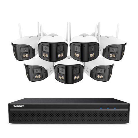 FDQ400 Système de vidéosurveillance PoE 4K à 10 canaux, NVR 8MP avec 8 caméras IP 4MP Wi-Fi + PoE, ultra grand-angle 170°, vision nocturne en couleur dans des conditions de très faible luminosité, audio bidirectionnel, détection des personnes par IA