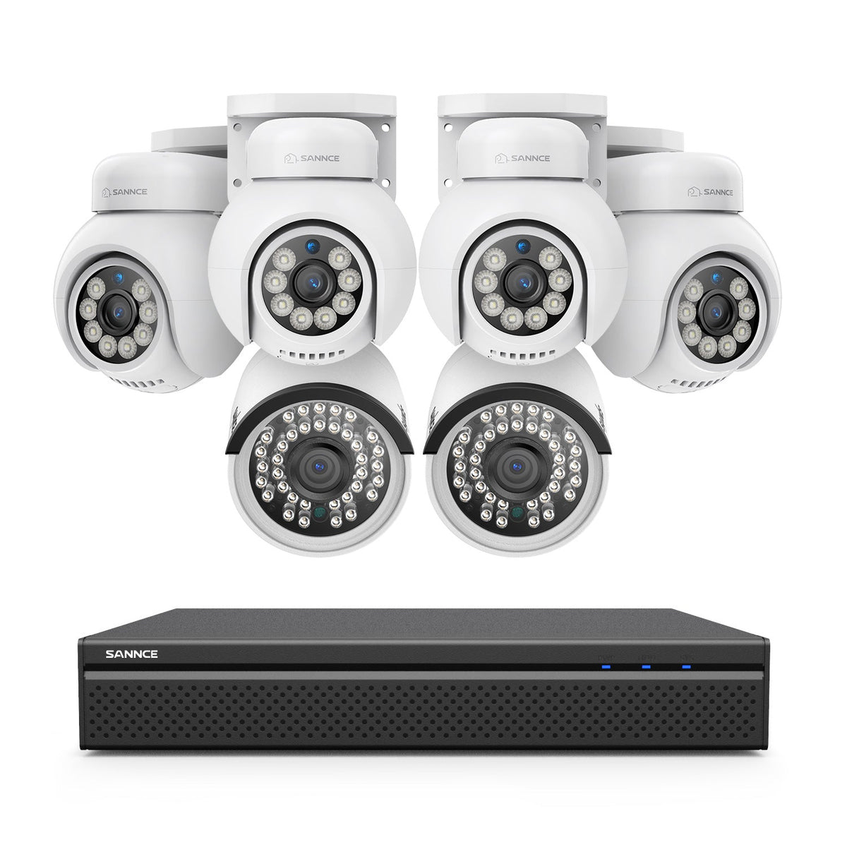 16 canaux 4K PoE PTZ Système de caméras de sécurité, 8MP caméras IP PoE extérieures , Pan & Tilt, NVR compatible ONVIF, audio bidirectionnel, détection intelligente humaine/vehicule (4x caméras PT+2x caméras IP)