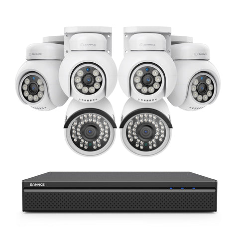 16 canaux 4K PoE PTZ Système de caméras de sécurité, 8MP caméras IP PoE extérieures , Pan & Tilt, NVR compatible ONVIF, audio bidirectionnel, détection intelligente humaine/vehicule (4x caméras PT+2x caméras IP)