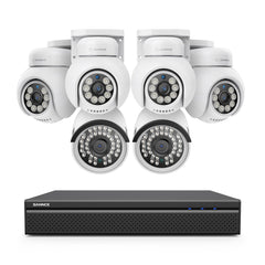 16 canaux 4K PoE PTZ Système de caméras de sécurité, 8MP caméras IP PoE extérieures , Pan & Tilt, NVR compatible ONVIF, audio bidirectionnel, détection intelligente humaine/vehicule (4x caméras PT+2x caméras IP)