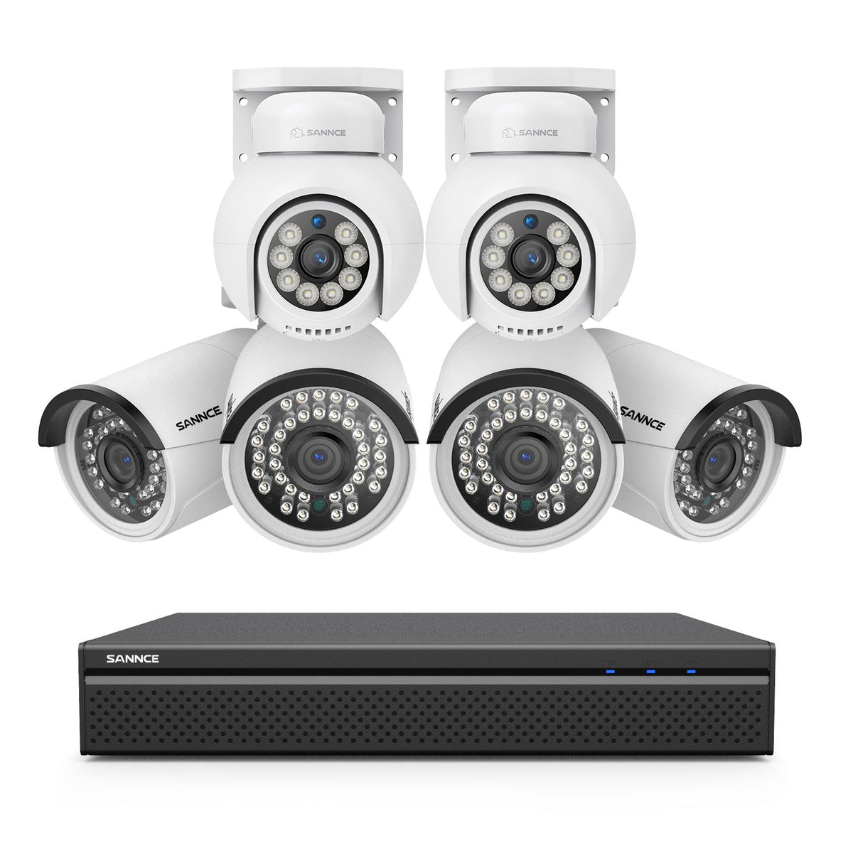 16 canaux 4K PoE PTZ Système de caméras de sécurité, 8MP caméras IP PoE extérieures , Pan & Tilt, NVR compatible ONVIF, audio bidirectionnel, détection intelligente humaine/vehicule (2x caméras PT+4x caméras IP)