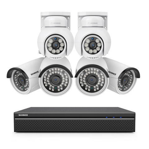 16 canaux 4K PoE PTZ Système de caméras de sécurité, 8MP caméras IP PoE extérieures , Pan & Tilt, NVR compatible ONVIF, audio bidirectionnel, détection intelligente humaine/vehicule (2x caméras PT+4x caméras IP)