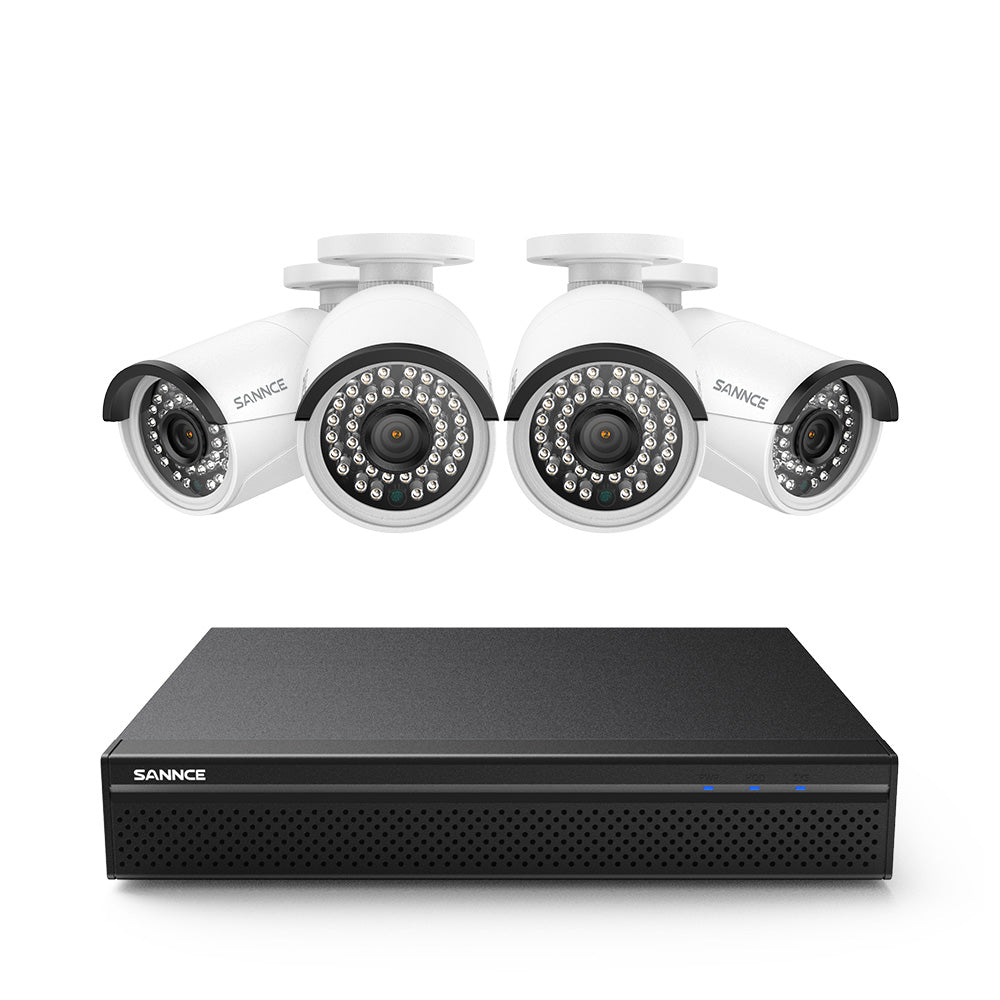 Système de caméras de sécurité PoE 4K 8 canaux, 4 caméras PoE, audio bidirectionnel, étanchéité IP66, détection humaine intelligente par IA, compatible avec Alexa et ONVIF