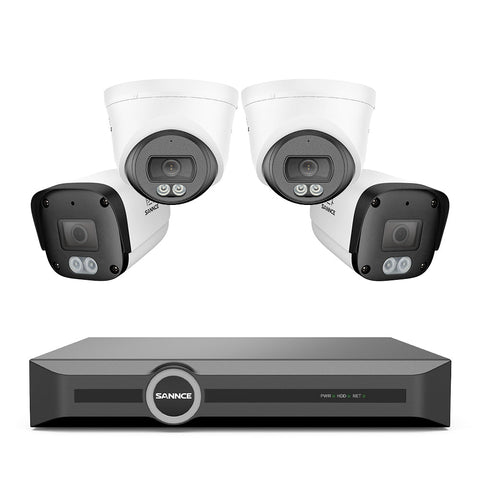 Système de vidéosurveillance PoE 4K avec audio, détection par IA, vision nocturne couleur à double éclairage, étanchéité IP67 (NVR 8 canaux + 4 caméras)