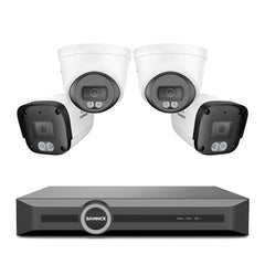 Système de vidéosurveillance PoE 4K avec audio, détection par IA, vision nocturne couleur à double éclairage, étanchéité IP67 (NVR 8 canaux + 4 caméras)