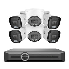 Système de vidéosurveillance PoE 4K avec audio, compression S+265, détection par IA, vision nocturne couleur à double éclairage, étanchéité IP67 (NVR 8 canaux + 6 caméras)