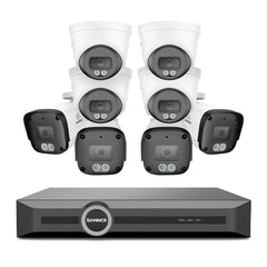 Système de vidéosurveillance PoE 4K avec audio, compression S+265, détection par IA, vision nocturne couleur à double éclairage, étanchéité IP67 (NVR 8 canaux + 8 caméras)
