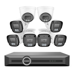 Système de caméras de surveillance PoE 4K avec audio, compression S+265, détection intelligente par IA, vision nocturne couleur à double éclairage, certification IP67 étanche (NVR 8 canaux + 8 caméras)