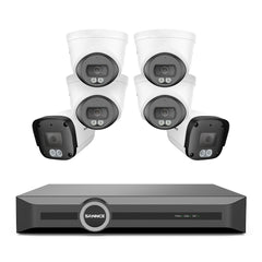 Système de vidéosurveillance PoE 4K avec audio, compression S+265, détection par IA, vision nocturne couleur à double éclairage, étanchéité IP67 (NVR 8 canaux + 6 caméras)