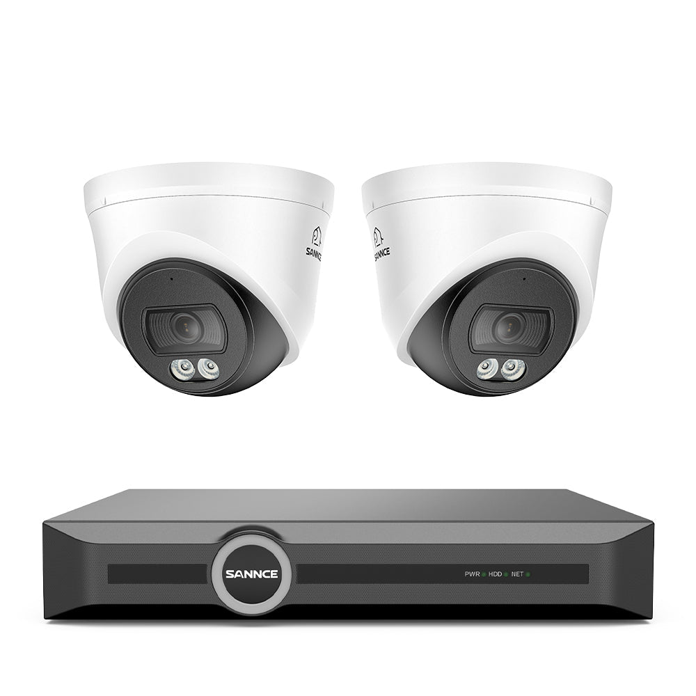 WD800 – Système de vidéosurveillance PoE 4K avec audio, détection par IA, vision nocturne couleur à double éclairage, étanchéité IP67 (NVR 8 canaux + 2 caméras)