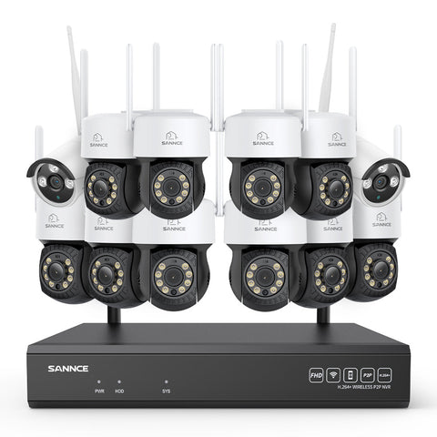 Système de vidéosurveillance sans fil 5MP à 16 canaux avec caméras PT, NVR 8MP, caméras IP WiFi 5MP Pan & Tilt, enregistrement audio, détection humaine par IA, compatible avec Alexa (10 caméras PT, 2 caméras Bullet et NVR 16CH 8MP)
