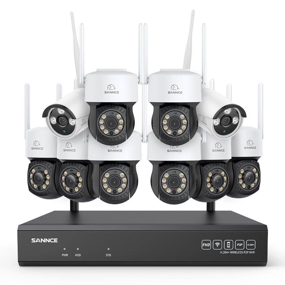 Système de vidéosurveillance sans fil 5MP à 16 canaux avec caméras PT, NVR 8MP, caméras IP WiFi 5MP Pan & Tilt, enregistrement audio, détection humaine par IA, compatible avec Alexa (8 caméras PT, 2 caméras Bullet et NVR 16CH 8MP)