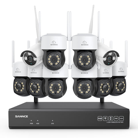 Système de vidéosurveillance sans fil 5MP à 16 canaux avec caméras PT, NVR 8MP, caméras IP WiFi 5MP Pan & Tilt, enregistrement audio, détection humaine par IA, compatible avec Alexa (8 caméras PT, 2 caméras Bullet et NVR 16CH 8MP)