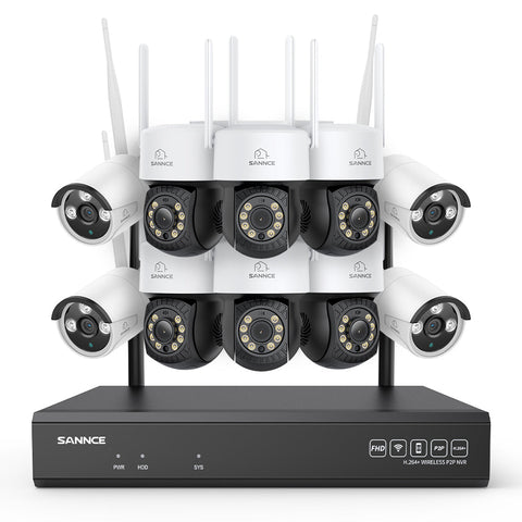 Système de vidéosurveillance sans fil 3MP à 16 canaux avec caméras PT et Bullet, NVR 8MP, caméra IP WiFi 3MP, audio bidirectionnel, étanchéité IP66, détection intelligente des personnes par IA, compatible avec Alexa