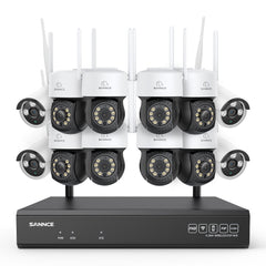 Système de vidéosurveillance sans fil 5MP à 16 canaux avec caméras PT, NVR 8MP, caméras IP WiFi 5MP Pan & Tilt, enregistrement audio, détection humaine par IA, compatible avec Alexa (8 caméras PT, 4 caméras Bullet et NVR 16CH 8MP)